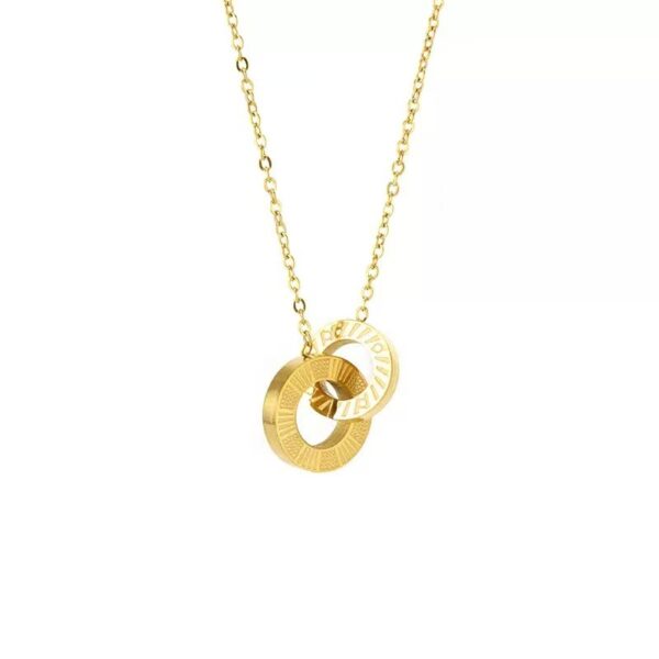 oly-0591af33afd3a0b0558bccaf7ae01c5e Wholesale Titanium steel colorfast Roman numeral double ring necklace, clavicle chain, sweater chain
