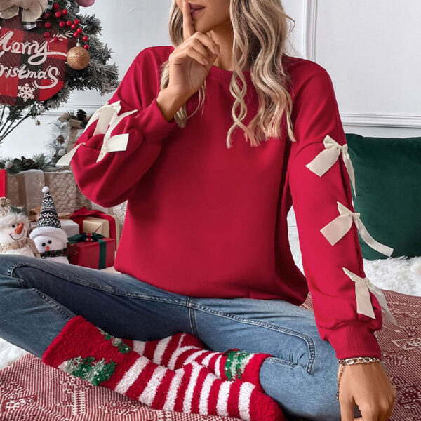 oly-059ddd28f2713b47c887b499458fafee Wholesale Spring Pullover Top Crewneck Bow Red Valentine's Day Sweatshirt