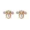 Wholesale Hypoallergenic Bee Stud Earrings For Women With KC Golden Plated Copper And Acrylic Inlay Featuring UV Plating