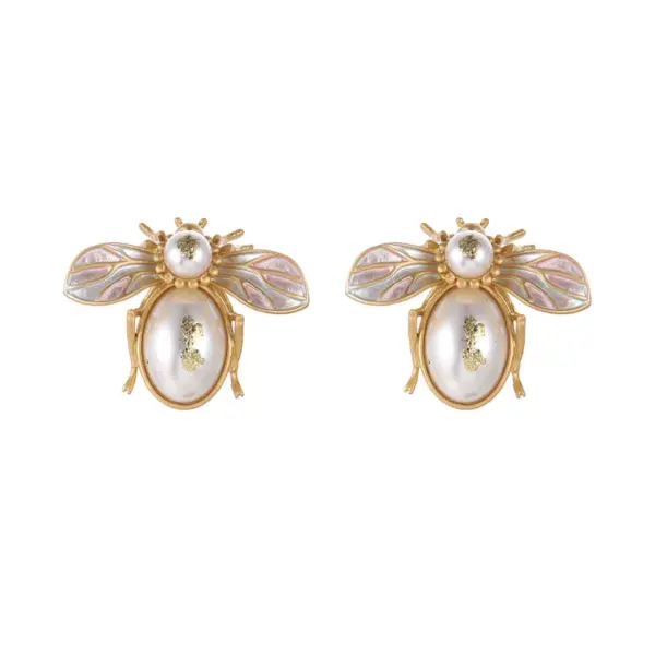 Wholesale Hypoallergenic Bee Stud Earrings For Women With KC Golden Plated Copper And Acrylic Inlay Featuring UV Plating
