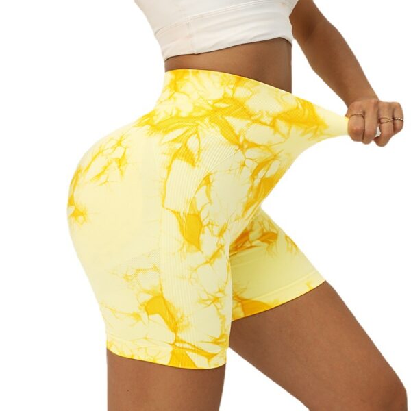 oly-05a798252094160b6f78f64ecabc341d Wholesale in stock High Waist Tie Dye Sports Outdoor Shorts Tight Hip Breathable Peach Yoga Fitness Women