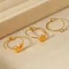 Wholesale 304 Stainless Steel Flower Bow Knot PVD Coated Zircon 18K Gold 18K Real Gold Plated IG Style Simple Style Waterproof Non Tarnish Inlay Gold Open Rings