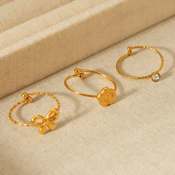 Wholesale 304 Stainless Steel Flower Bow Knot PVD Coated Zircon 18K Gold 18K Real Gold Plated IG Style Simple Style Waterproof Non Tarnish Inlay Gold Open Rings