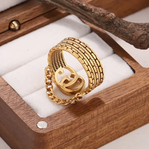 Wholesale Three-dimensional Letter Open Ring For Women In Copper With Golden Plated UV Plating And 0.03µm Thickness