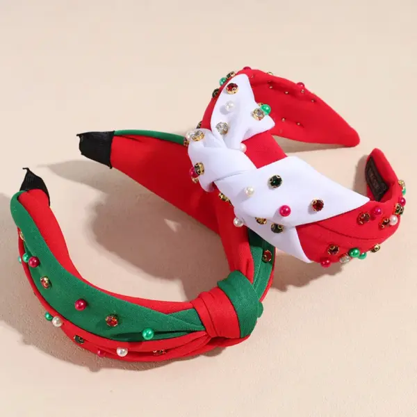 Wholesale Christmas Pearl Hairband Women's High Top Santa Claus Headwear Rhinestone Wide Edge Holiday Hair Accessory