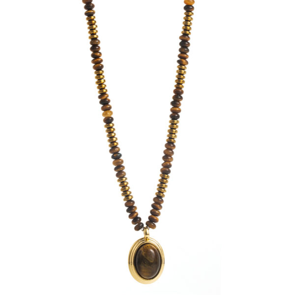 Wholesale Natural Tiger's Eye Necklace Niche Advanced Sense Maillard Style Necklace Geometric Retro Titanium Steel Clavicle Necklace