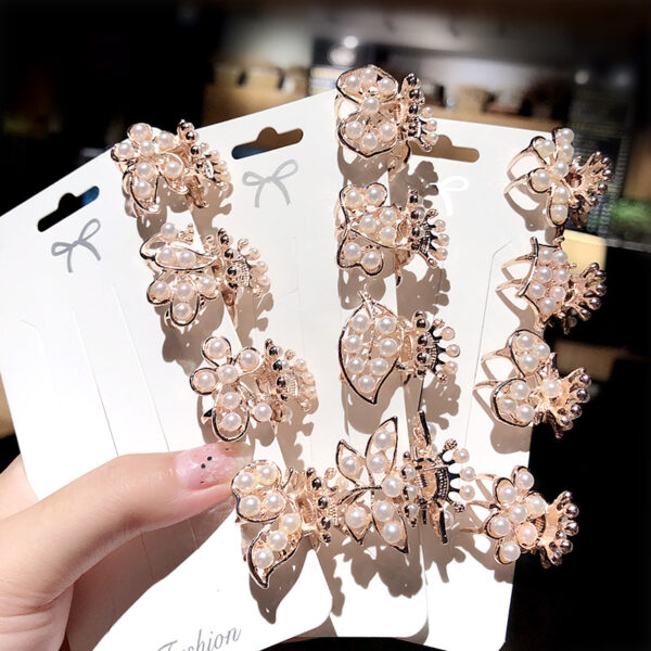 Wholesale exquisite pearl metal geometric hairpin back head female small gripper women's side clip top clip ponytail clip hair accessories