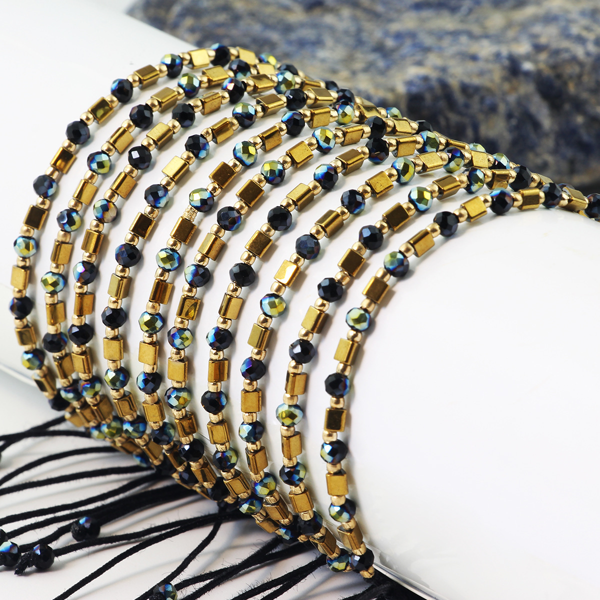 Wholesale Cross-border Hand-woven Simple Geometric Crystal Bracelet Hand Beaded Children's All-match Golden Super Flash DIY Hand Rope