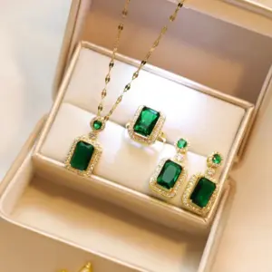 Wholesale Titanium Steel Ethnic Style Inlay Square Zircon Necklace Earrings Rings