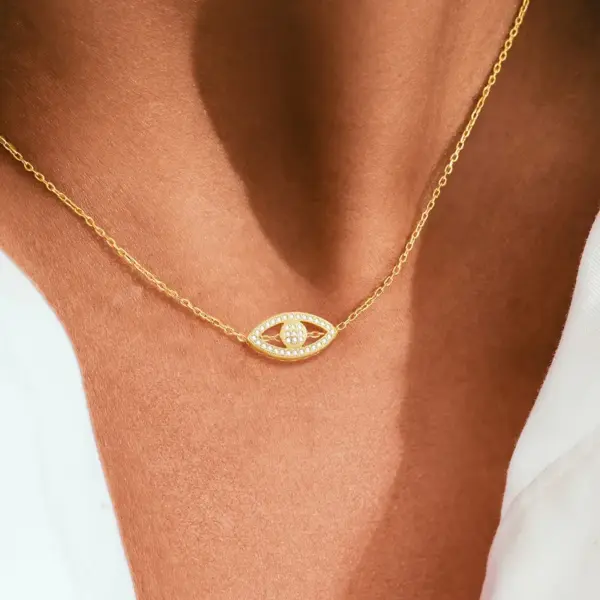 Wholesale Minimalist Classic Style Eye Plated 18K Real Gold Zircon 201 Stainless Steel Copper Cable Chain Cross Chain Lobster Clasp Women's Necklace