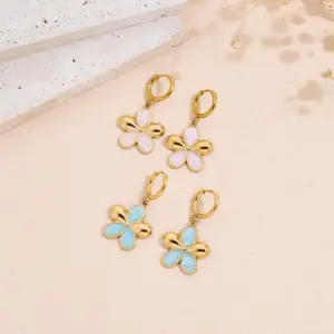 Wholesale Flowers Plasma Earrings For Women In 304 Stainless Steel With 18K Real Gold PVD Coated Plating And 0.03µm Thickness