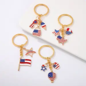 Wholesale American Flag Keychain Heart-Shaped Alloy Oil Drop Women's Bag Decoration