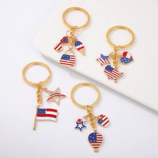 Wholesale American Flag Keychain Heart-Shaped Alloy Oil Drop Women's Bag Decoration