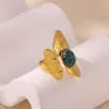 Wholesale Foldable Design Ring Natural Turquoise Inlaid Geometric Flower Edge Round Ring For Women Asymmetric Vacuum Plating