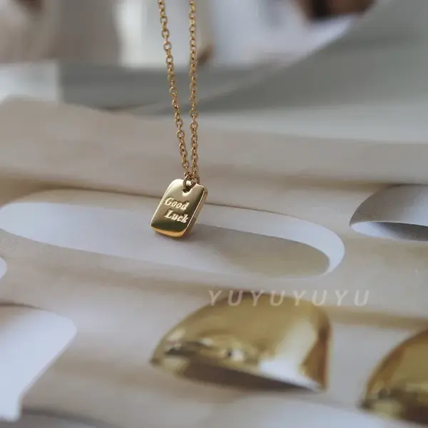 Wholesale Plated Vacuum Plating 18K Gold Plated GOOD LUCK Letter 304 Stainless Steel Vintage Style Classic Style 304 Stainless Steel Pendant Necklace
