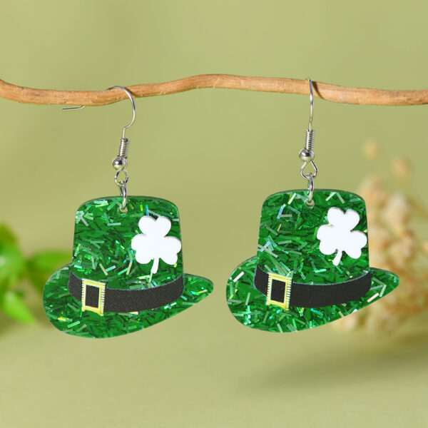 oly-066a59664ecf1b5f4540ddf71853e2ad Wholesale St. Patrick's Day Green Hat Lucky Grass Clover Exaggerated Carnival Acrylic Double-Sided Earrings Earrings
