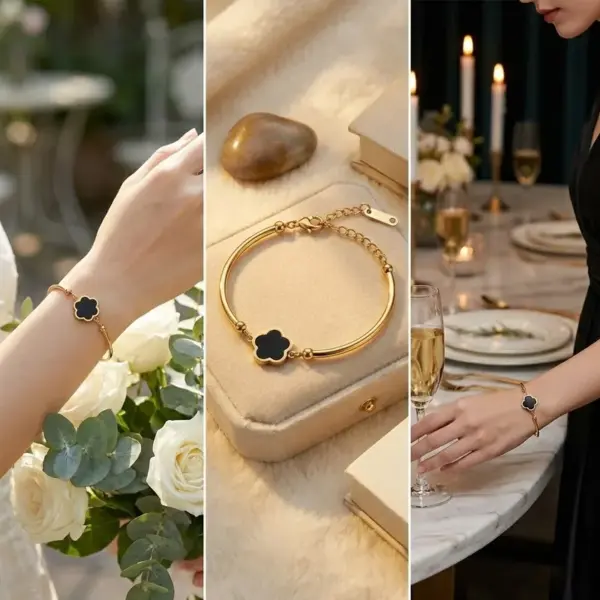 Wholesale Four Leaf Clover Bracelet For Unisex Featuring Simple Style Titanium Steel With 18K Real Gold Electroplated Plating