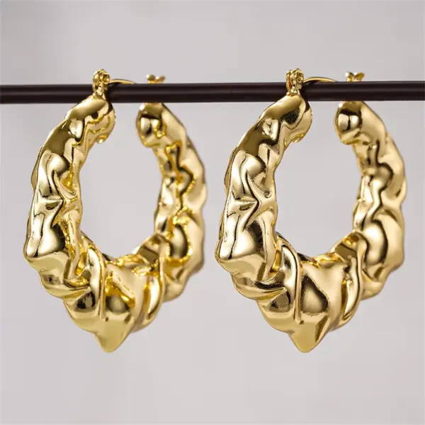 Wholesale Three-dimensional Geometric Earrings For Women In Copper With KC Golden Plated Water Plating And 0.03µm Thickness
