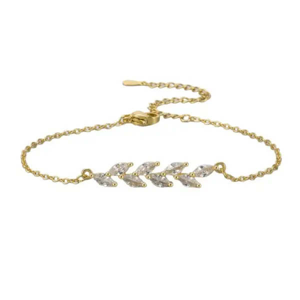 Wholesale Heart Hoops Leaf Pattern Bracelets For Women In Copper With Zircon Inlay, Available In Golden