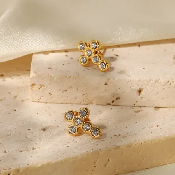 Wholesale PVD Coated Real Gold Plated Cross 304 Stainless Steel Fashion Waterproof Non Tarnish Earrings