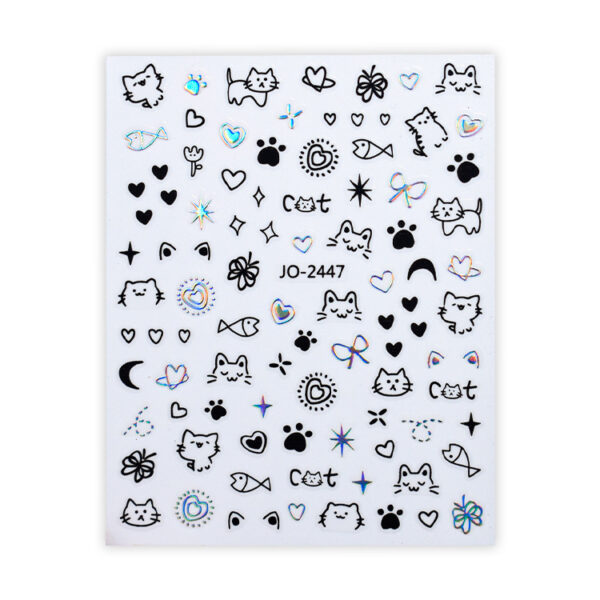 Wholesale Trendy Graffiti Nail Stickers Cartoon Letter Rabbit Decals Hand-Painted Cat and Puppy Nail Stickers Ins Style