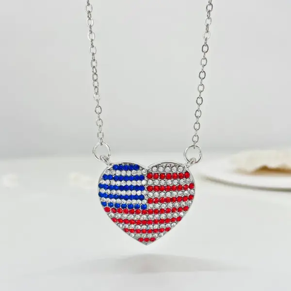 Wholesale Modern Style American Flag Alloy Inlay Rhinestones Independence Day Women's Pendant Necklace