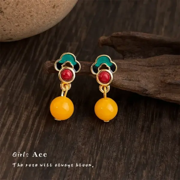 Wholesale Handmade Geometric Earrings For Women In Copper With 14K Real Gold Water Plating And Resin Inlay
