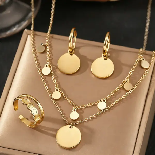 Wholesale Round Tassel Jewelry Set For Women With 18K Real Gold Plated 304 Stainless Steel And PVD Coated Cable Chain