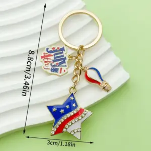 【kc Gold Blue American Independence Day Pointed Diamond Five-Pointed Star Flag Hot Air Balloon Keychain】-10.6g-ER1663