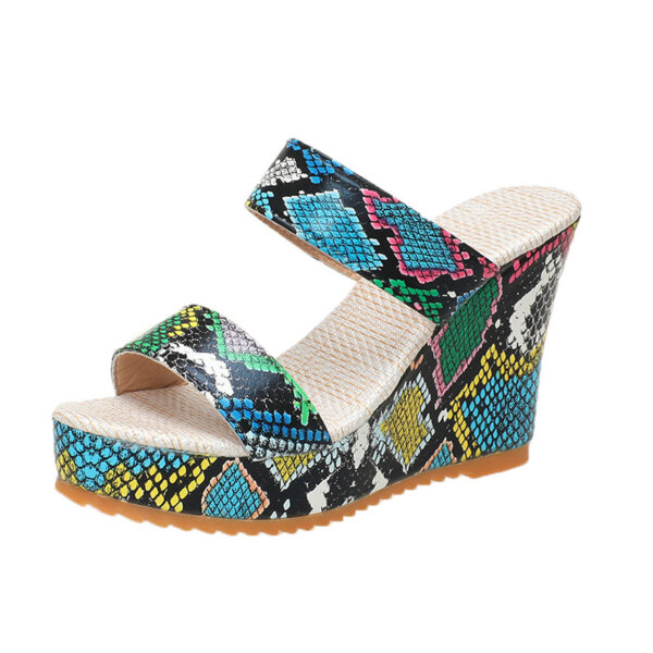 oly-06f6a2f31fee8c3dec31f5a2bd5ee0e9 Wholesale Summer plus size Sandals and Slippers Women’s Color-matching Snake-print Leopard-print Wedge Heel Thick Slippers