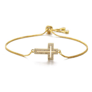Wholesale Copper-set zircon cross bracelet with micro-pave zircon jewelry; waterproof and hypoallergenic.