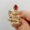 Wholesale Women’s Snake Open Ring With Claw Setting, Copper Base With KC Golden Water Plating, Featuring Zircon Inlay