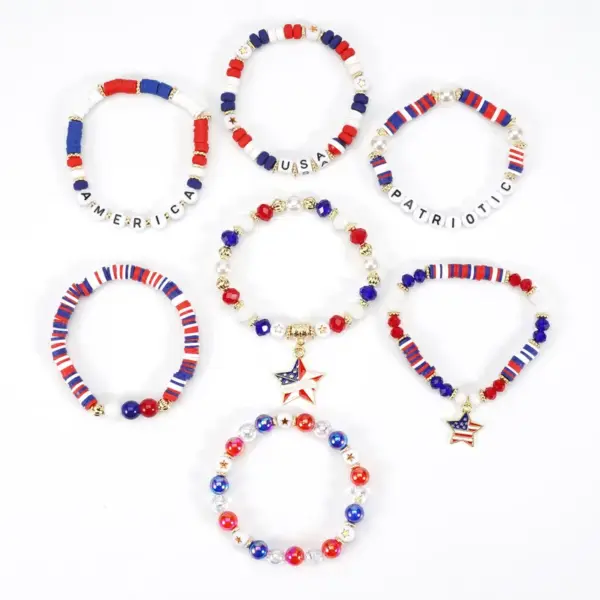 Wholesale New American Flag Bracelet American Independence Day Veterans Day Bracelet Patriotic Gifts Elastic Bracelet