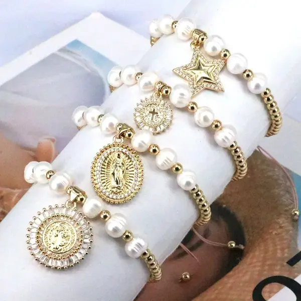 Wholesale Vintage Style Star Copper Plating Inlay Zircon Bracelets