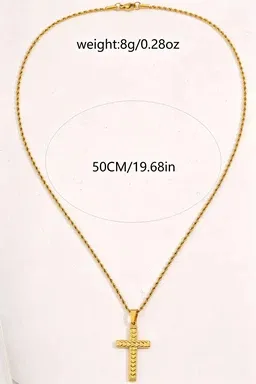 Wholesale Waterproof Non Tarnish Cross Necklace For Adults, 304 Stainless Steel With 18K Real Gold Electroplated, Featuring Woven Chain