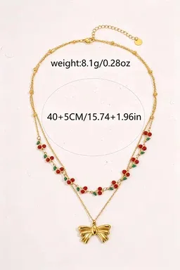 Wholesale Cherry Waterproof Necklace For Women, 304 Stainless Steel With 18K Gold Electroplated And Zircon Inlay, Box Chain