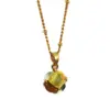 Wholesale Colorful Cube Pendant Necklace Women's Fashion Lightweight Luxury Dopa Cat's Eye Stone Clavicle Chain Geometric Pattern Alloy Copper Jewelry