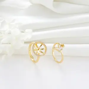 Wholesale Unisex Adjustable Butterfly Ring In Electroplated Copper With Shell Inlay