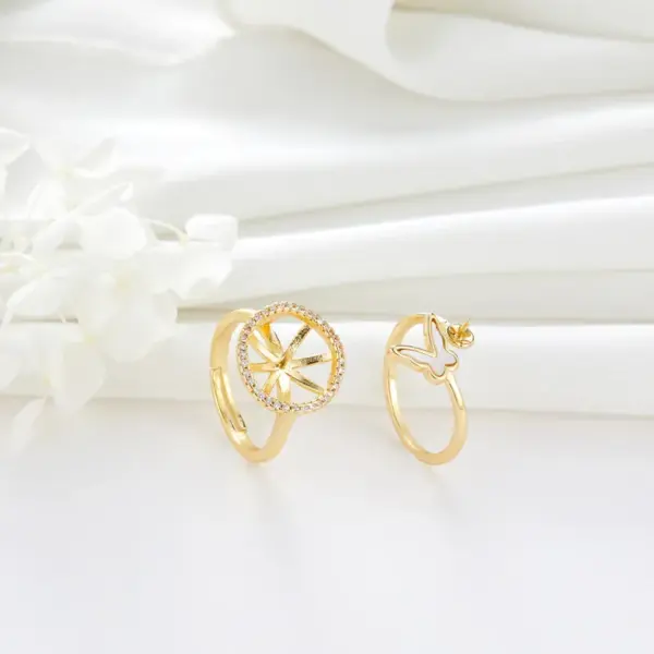 Wholesale Unisex Adjustable Butterfly Ring In Electroplated Copper With Shell Inlay