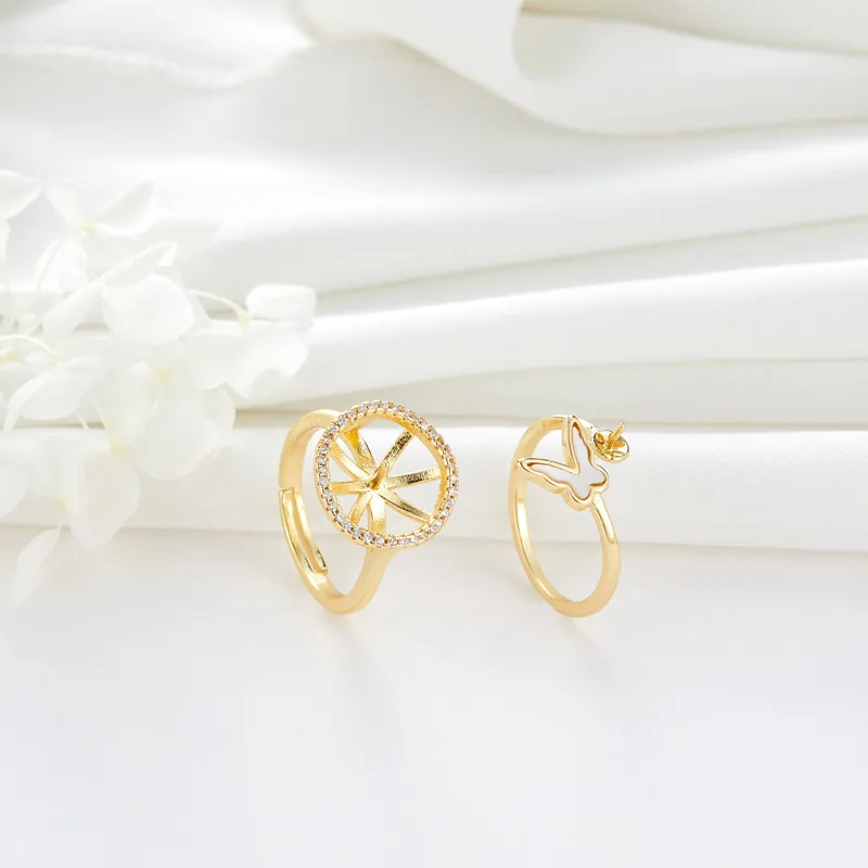 Wholesale Unisex Adjustable Butterfly Ring In Electroplated Copper With Shell Inlay