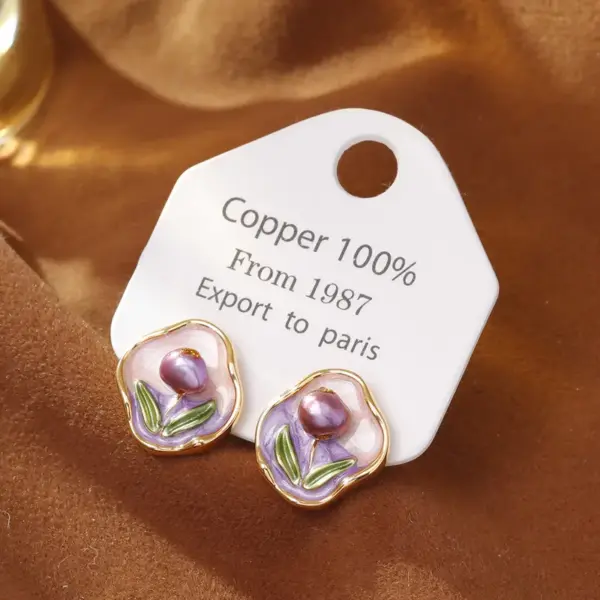 Wholesale Natural Freshwater Pearl Leaf Earrings Gold Plated Copper True Golden Court Style Fashion Retro Luxury Sensation Earrings