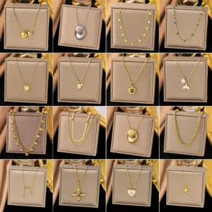 Wholesale PVD Coated Real Gold Plated Geometric Titanium Steel Elegant Simple Style Waterproof Non Tarnish Titanium Steel Pendant Necklace