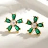 Wholesale Sweet Ins Style Copper Water Plated 18K Real Gold Micro Inlaid Zircon Acrylic Imitation Pearl Flower Stud Earrings