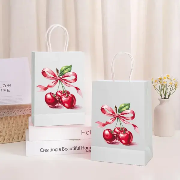 Wholesale Cherry Bow Gift Bag Handheld Fruit Party Favor Thanksgiving Christmas Gift Wrapping Paper Bag Casual Valentine's Day Gift