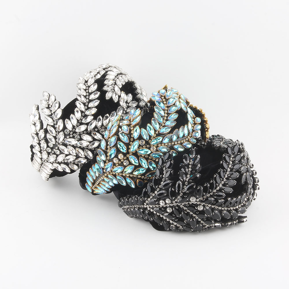 Wholesale New Fashion European and American Style Baroque Full Diamond Hair Hoop Fleece Twist High Cranial Top Ball Hair Hoop Hair Clip Women