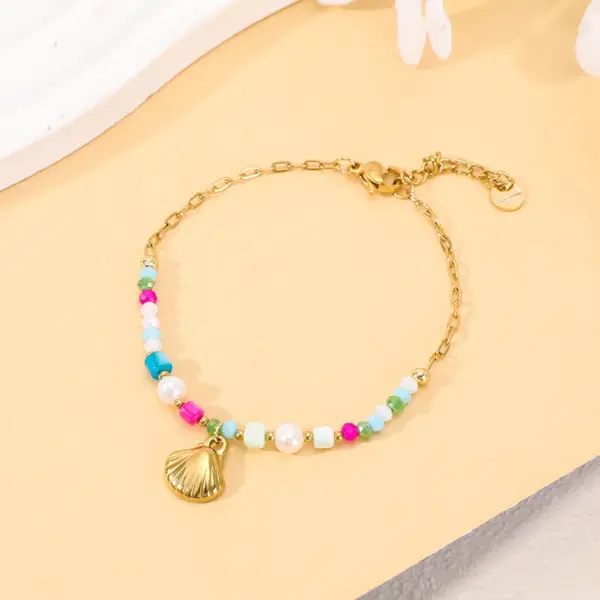 Wholesale Women's Beaded Bracelet Natural Pearl Shell Colorful Crystal Bohemian Adjustable Clasp