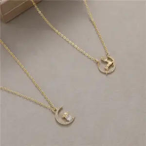 Wholesale Deer Pendant Necklace For Women In Copper With 14K Real Gold Electroplated And Diamond Inlay
