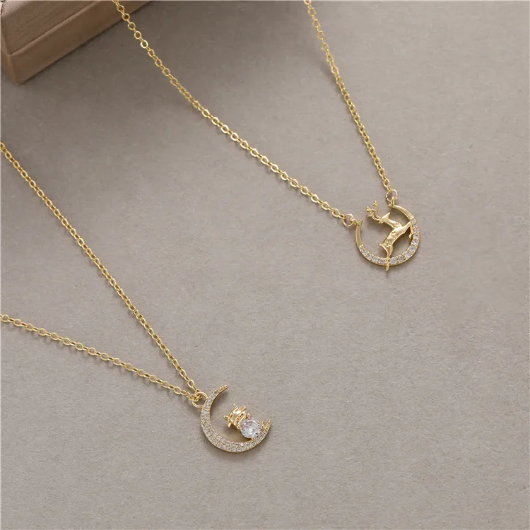 Wholesale Deer Pendant Necklace For Women In Copper With 14K Real Gold Electroplated And Diamond Inlay