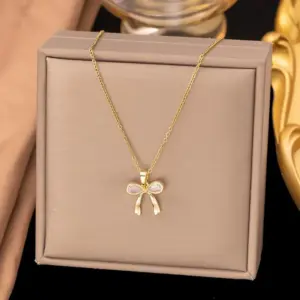 【8106】Zircon Bow Necklace 【silver】