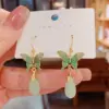 Wholesale Elegant Butterfly Drop Earrings Women's New Chinese Style Retro Cold Tone Fashionable Versatile Geometric Pattern Gold Plated Copper